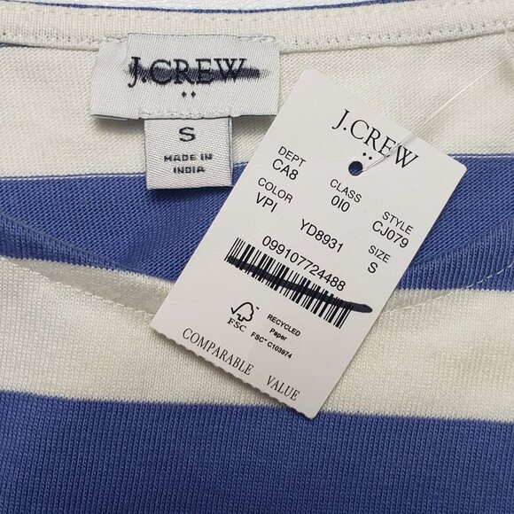 J.Crew Factory Short-Sleeve Striped Button-Shoulder Tee Women's Small Peri Blue - Picture 2 of 16